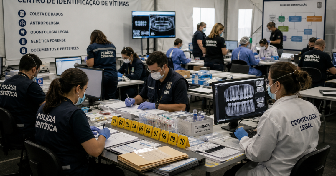 Equipe técnica de perícia em trabalho de identificação