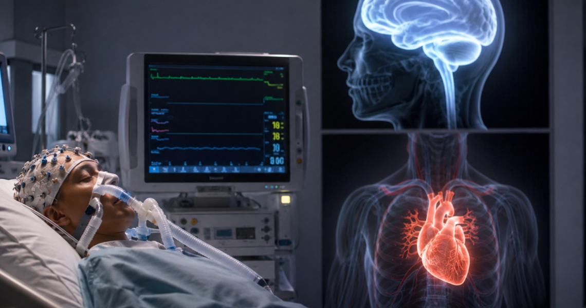 Monitor em ambiente hospitalar representando o diagnóstico de morte encefálica