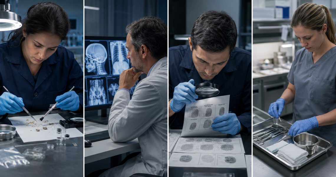 Equipe técnica atuando em conjunto em unidade de perícia