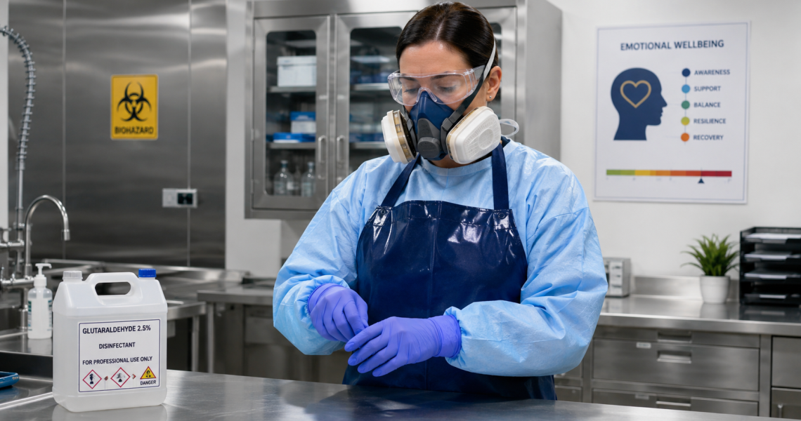 Profissional utilizando equipamento de proteção individual completo