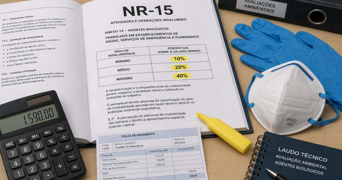 Documento trabalhista e calculadora representando o cálculo de adicionais