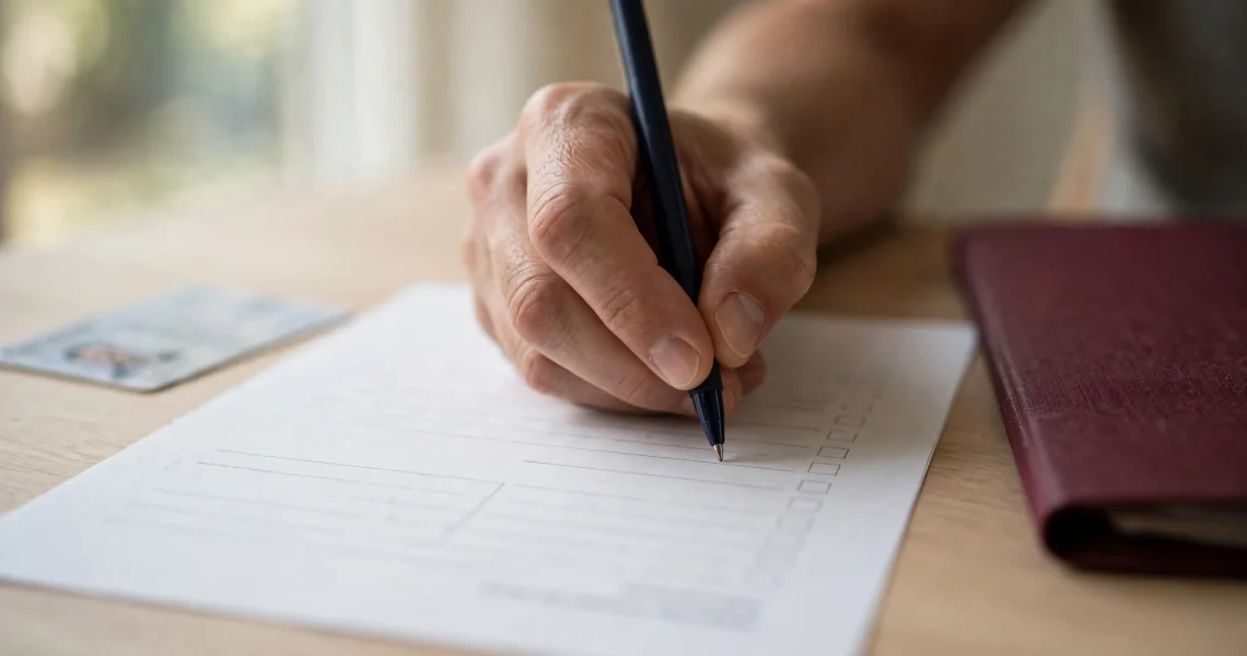 Pessoa preenchendo ficha de matrícula para o curso de auxiliar de necropsia