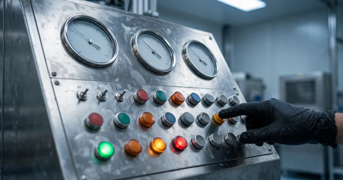 Painel de controle de forno operado por profissional de crematório