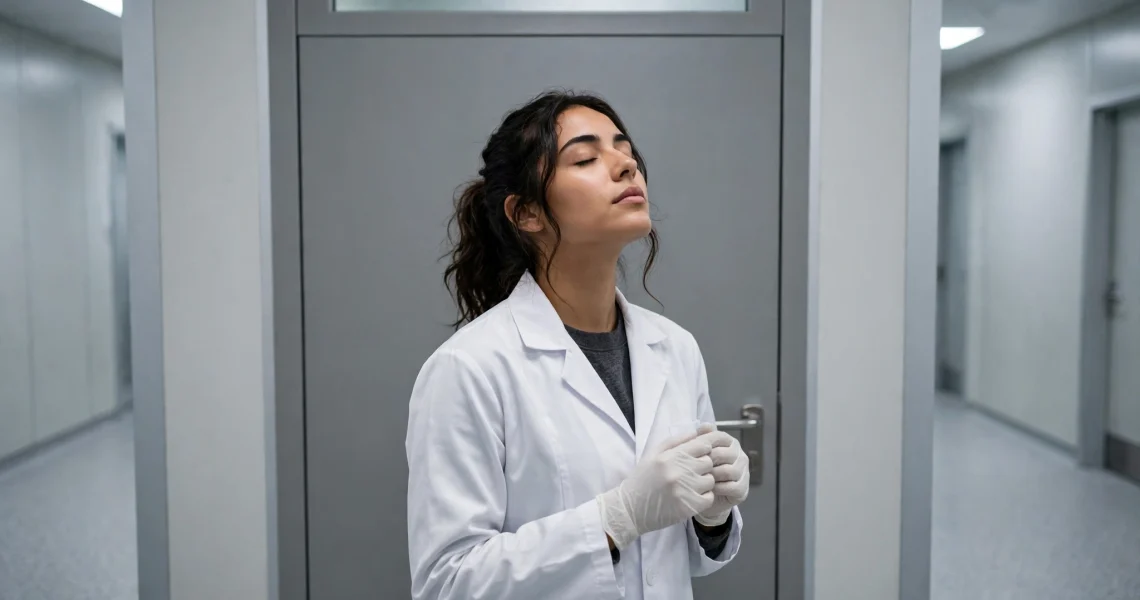 Aluna se preparando para o primeiro contato com o ambiente de necrotério