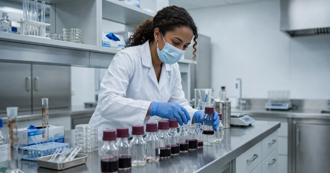 Mulher tanatopraxista trabalhando em laboratório de preparação